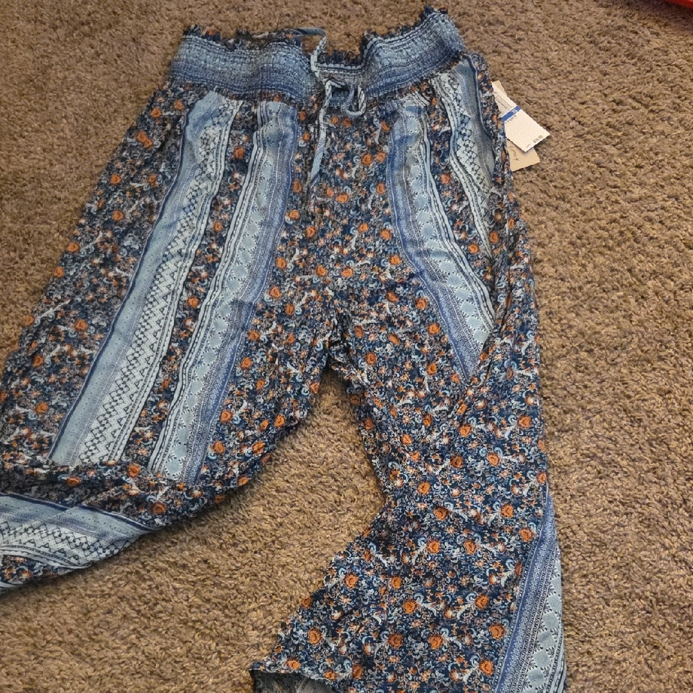 Kingston Blue and Orange Floral Wide Leg Jeans